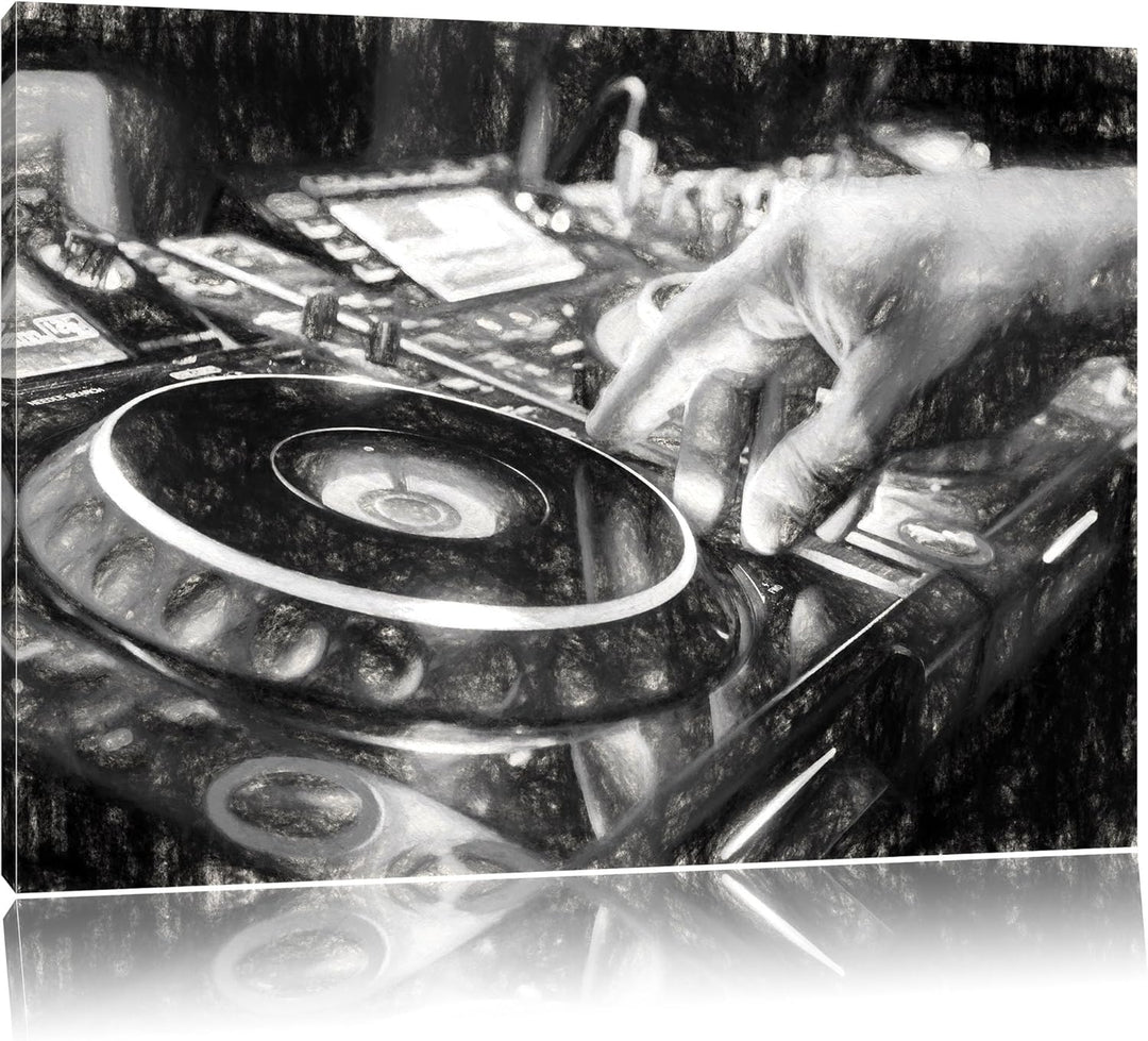 Pixxprint DJ Plattenteller, Cool Music Kohle Effekt, Format: 100x70 auf Leinwand, 100x70