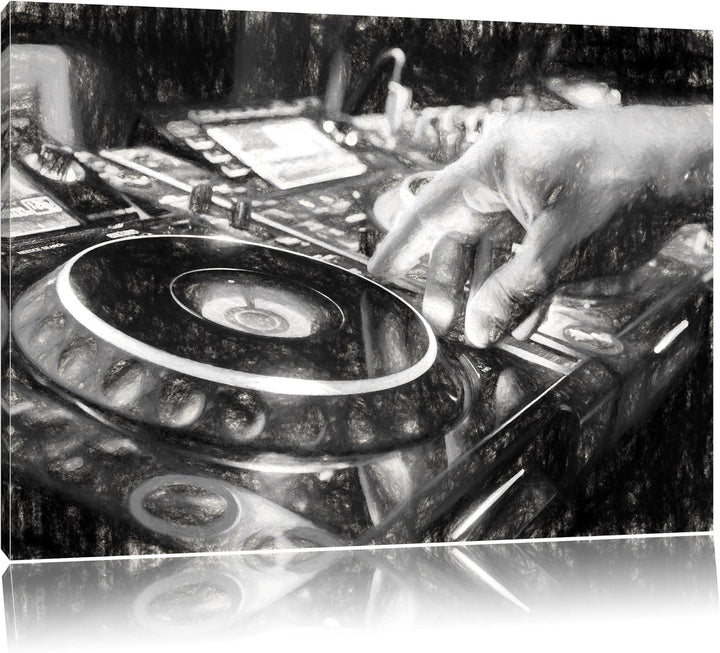 Pixxprint DJ Plattenteller, Cool Music Kohle Effekt, Format: 100x70 auf Leinwand, 100x70