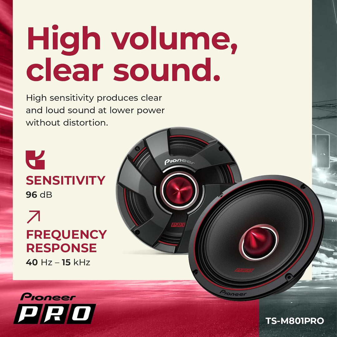 Pioneer TS-M801PRO P.R.O. Serie, 8 Zoll, 700 W maximale Leistung, Mischpulp-Kegel, hocheffizienter M