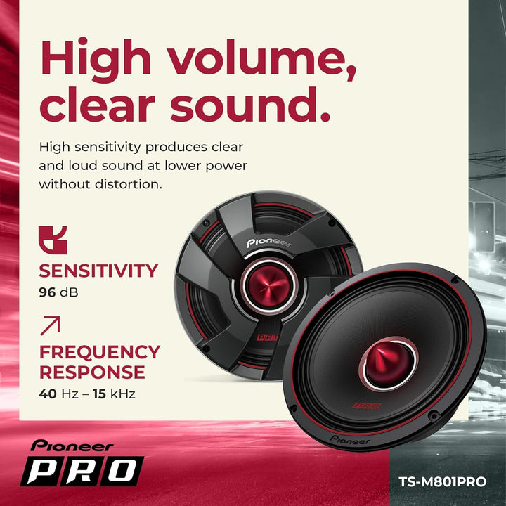 Pioneer TS-M801PRO P.R.O. Serie, 8 Zoll, 700 W maximale Leistung, Mischpulp-Kegel, hocheffizienter M
