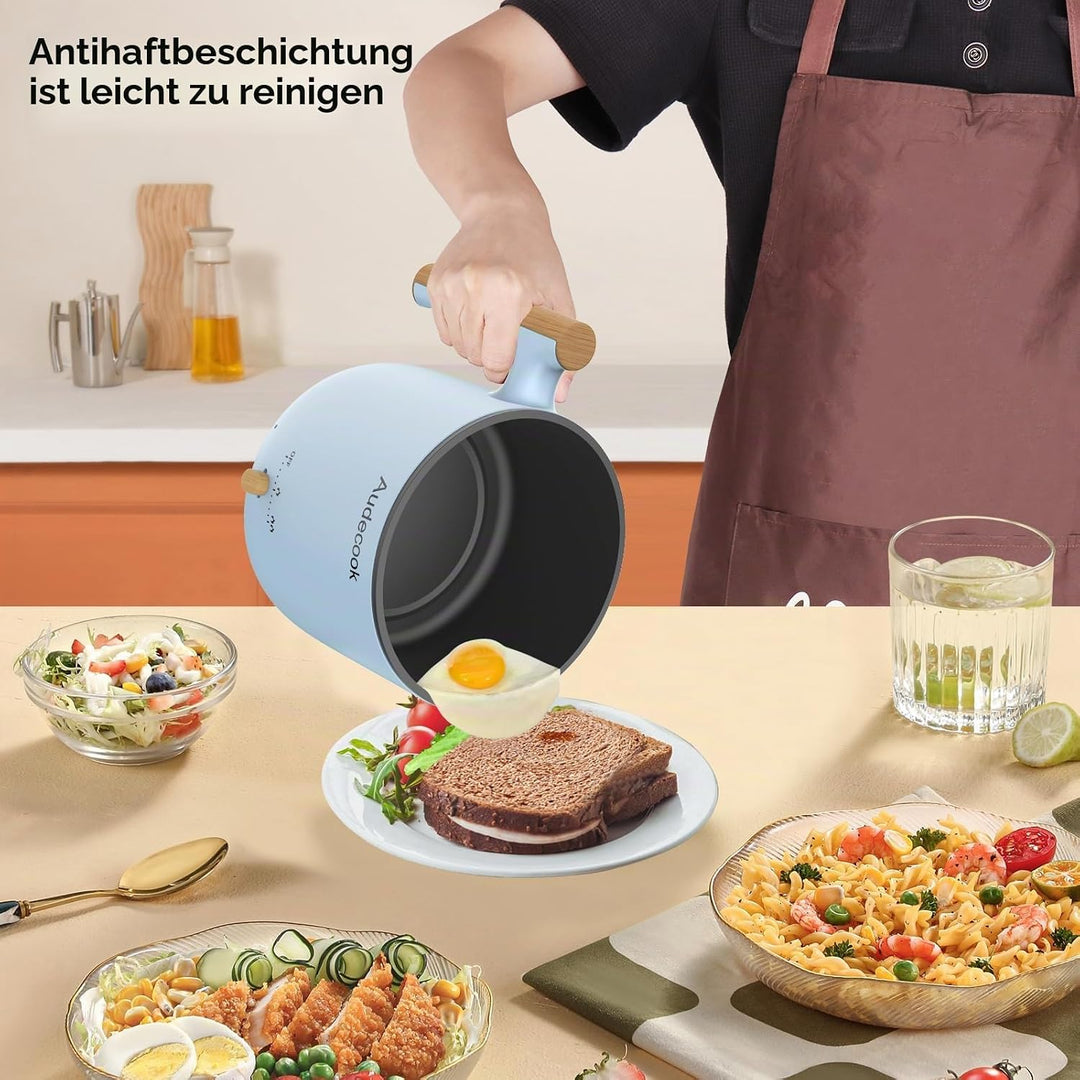 Audecook Elektrischer Dampfkocher, tragbarer Mini-Reisekocher, 1,8 l, multifunktionale antihaftbesch