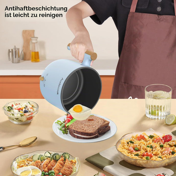 Audecook Elektrischer Dampfkocher, tragbarer Mini-Reisekocher, 1,8 l, multifunktionale antihaftbesch