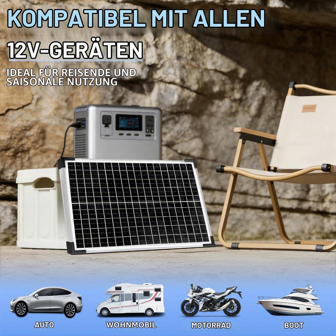 30W Mono Solarpanel Kit 12V Monokristallines Solarmodule System-set Solaranlage Komplettset 12 Volt