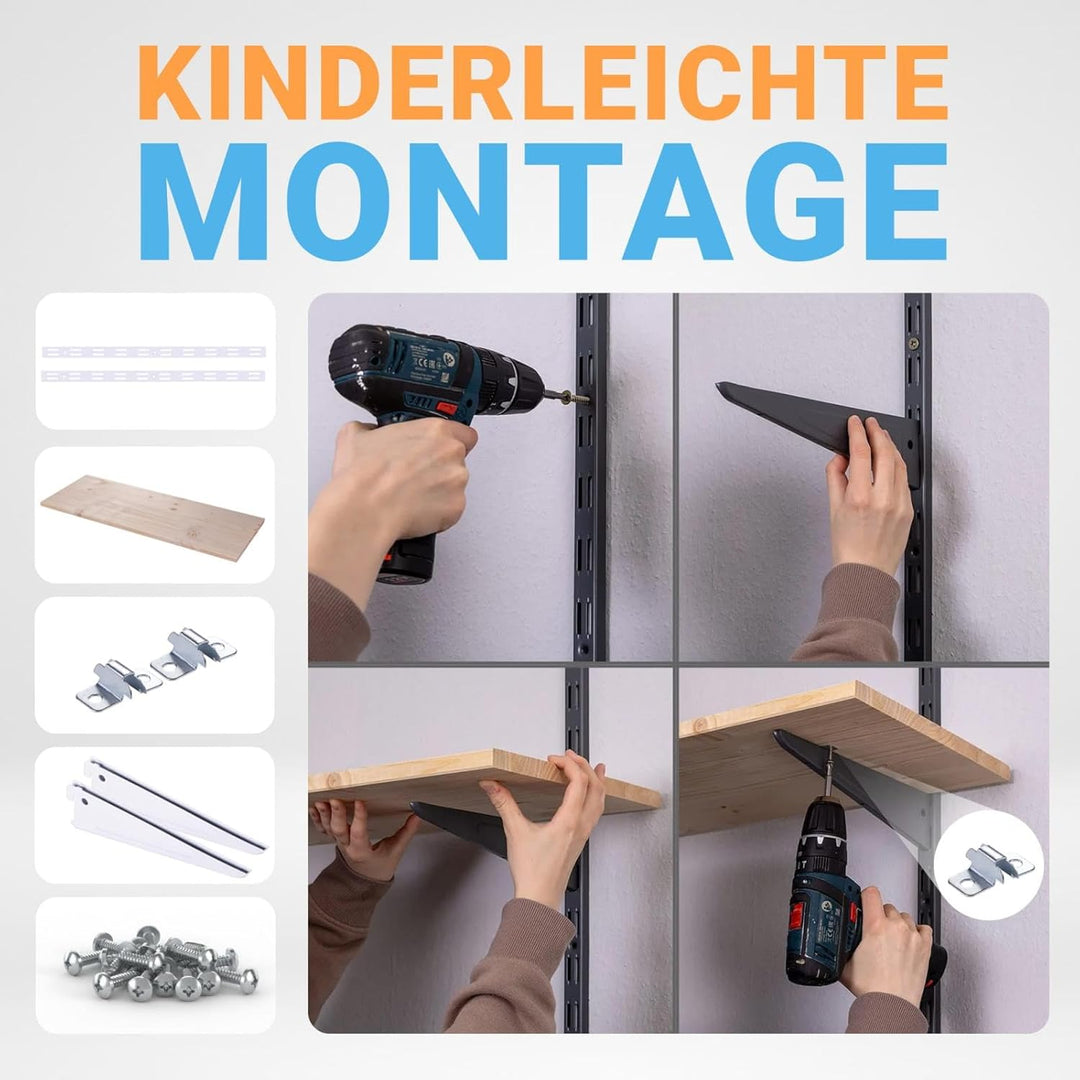 · Wandregal Metall mit Boden · Regal in 50 Varianten · Höhe: 150 cm · 5 Ebenen in 80 x 50 cm (B x T)