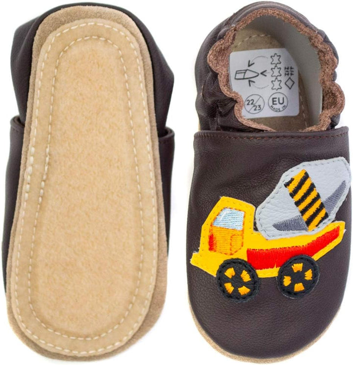 HOBEA-Germany Kitaschuhe Safestep, Kinderhausschuhe, Lederschuhe 22/23 EU Betonmischer Braun, 22/23