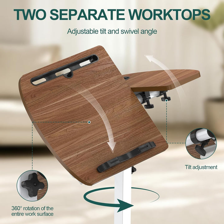 Soontrans Beistelltisch mit Rollen, Betttisch Klappbar 60×40cm, Laptoptisch Höhenverstellbar, Neigun
