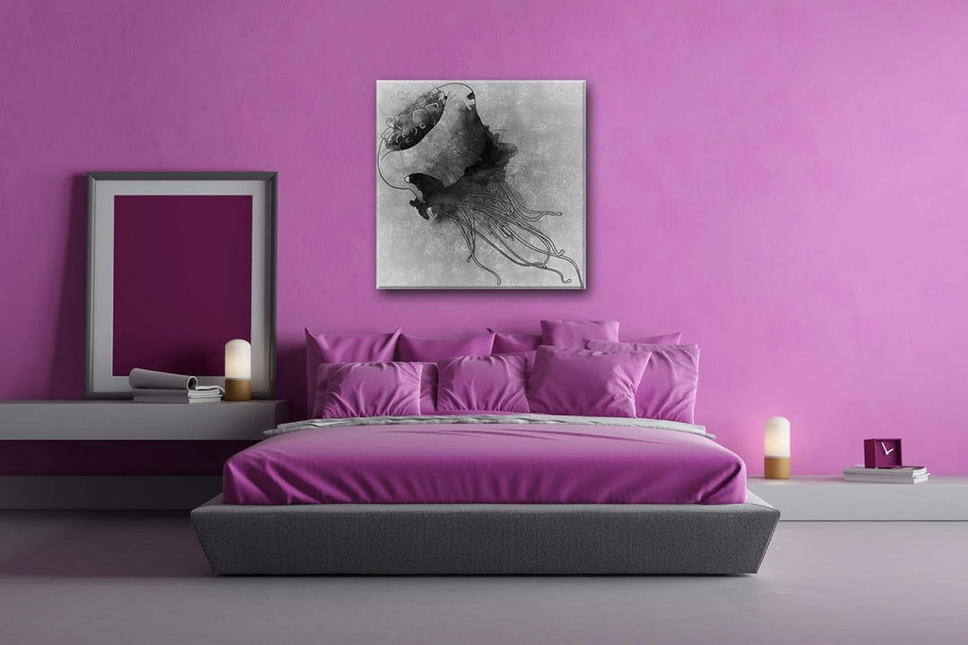 deyoli Zeichnung Einer Qualle Format: 60x60 Effekt: Schwarz&Weiss als Leinwandbild, Motiv auf Echtho