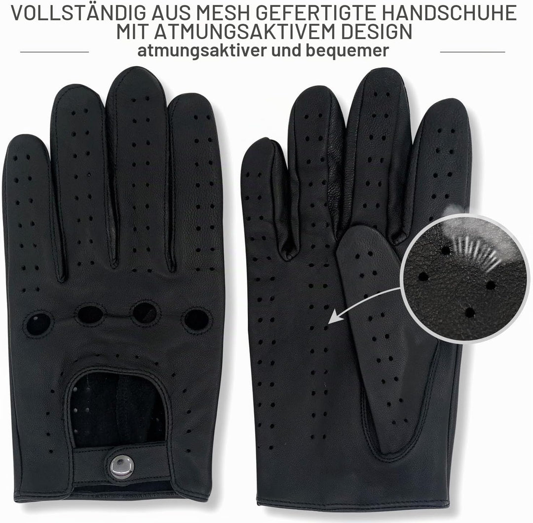 ZLUXURQ Herren Fahrerhandschuhe aus 100% Leder,Unliniert Lederhandschuhe Large(22.9-24.1cm) Schwarz-