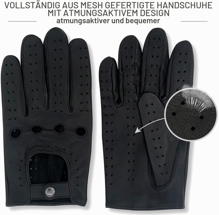 ZLUXURQ Herren Fahrerhandschuhe aus 100% Leder,Unliniert Lederhandschuhe Large(22.9-24.1cm) Schwarz-