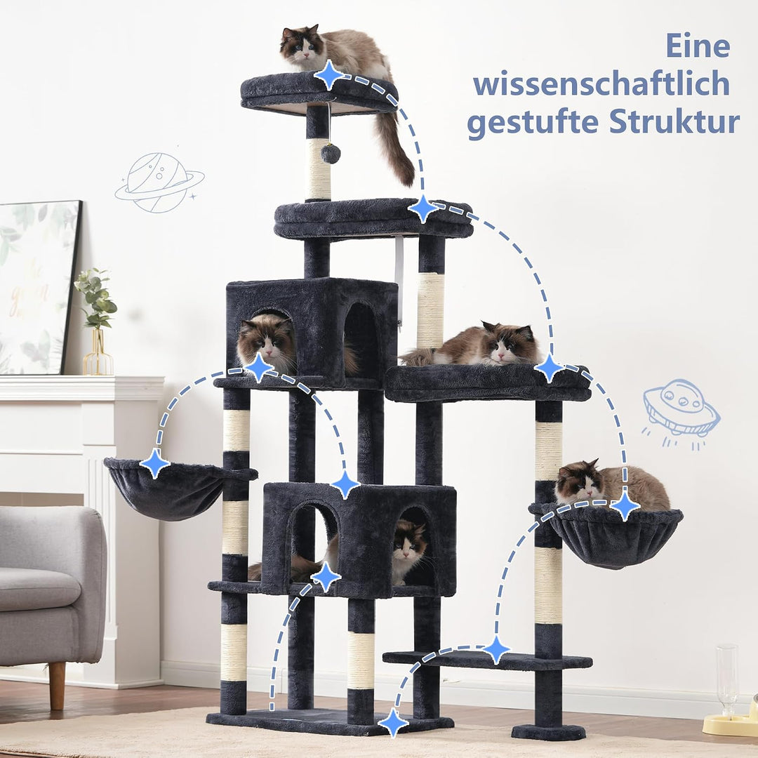 Hey-brother XXL Kratzbaum für gross Katzen, 180 cm hoch Stabil Katzenbaum mit rechts erweitert mit 3
