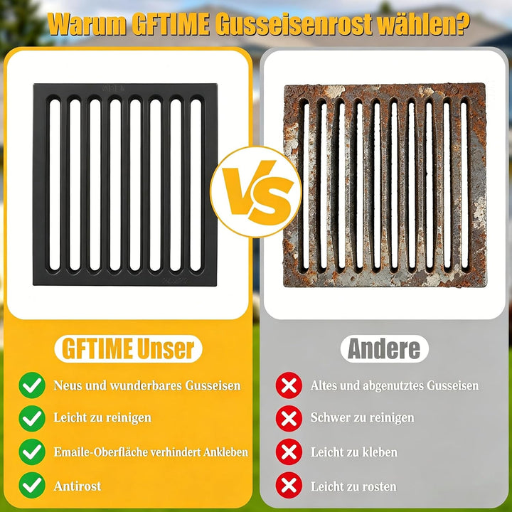 GFTIME Gusseisen Kaminrost 22x 20 cm Feuerrost Ofenrost Aus Massivem Gusseisen, Kamin Feuerrost für