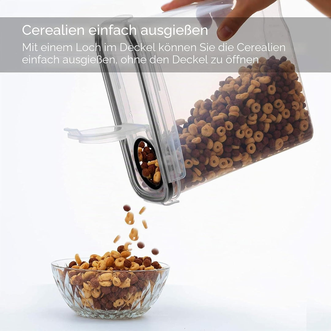 Müsli-Aufbewahrungsbehälter, 4 l, luftdichter Klappdeckel, BPA-frei, transparenter Kunststoff mit Et