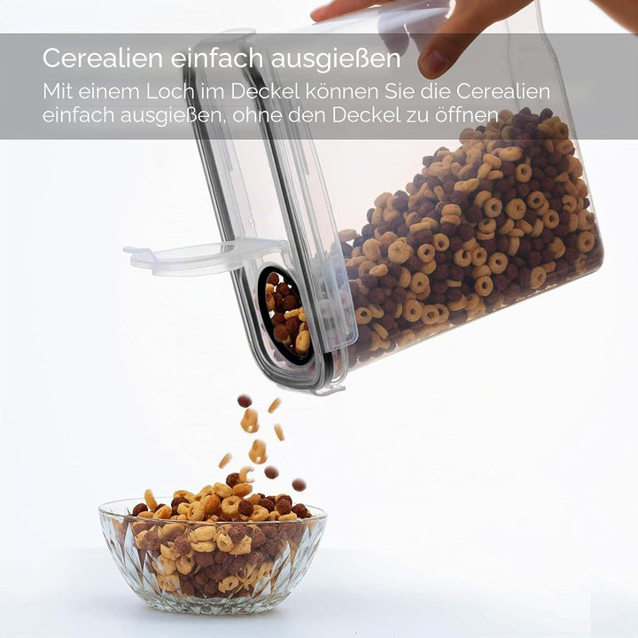 Müsli-Aufbewahrungsbehälter, 4 l, luftdichter Klappdeckel, BPA-frei, transparenter Kunststoff mit Et