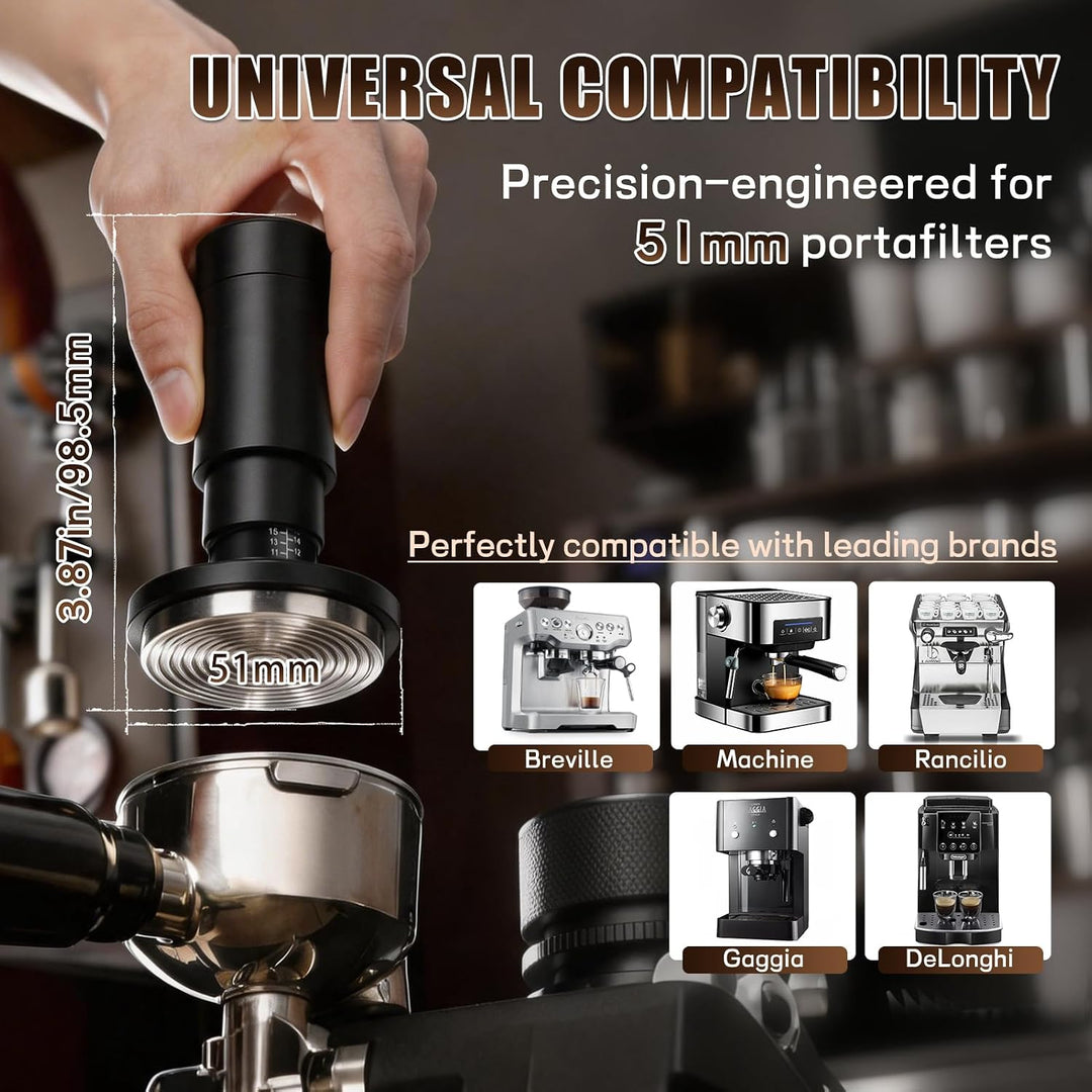2-in-1 Espresso Tamper 51mm Kaffeeverteiler mit WDT Werkzeug, Einstellbares Espresso Tamper & 8-Nade