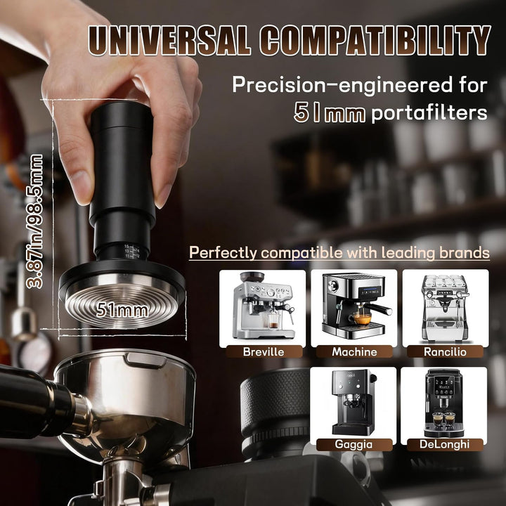 2-in-1 Espresso Tamper 51mm Kaffeeverteiler mit WDT Werkzeug, Einstellbares Espresso Tamper & 8-Nade