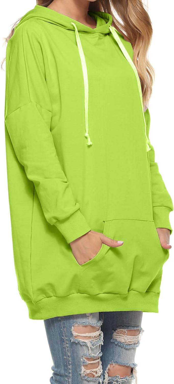 Famulily Damen Oversized Hoodie Kleid Baumwolle Lang Sweatshirt mit Kapuze Einfarbige Kapuzenpullove