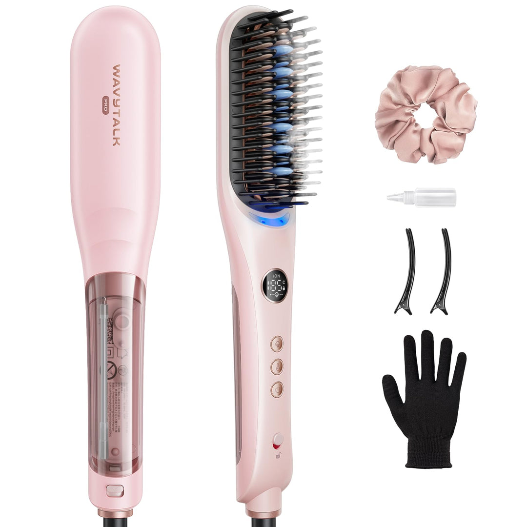 Wavytalk Glättbürste Steambrush Pro, 4-in-1 Dampf Haarglätter Bürste mit ionen technologie, doppelte
