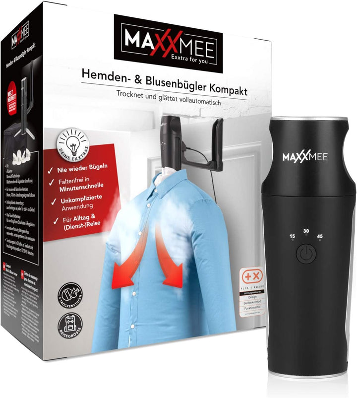 MAXXMEE Hemdenbügler kompakt für zwischendurch und auf Reisen | Trocknet und glättet Hemden & Blusen