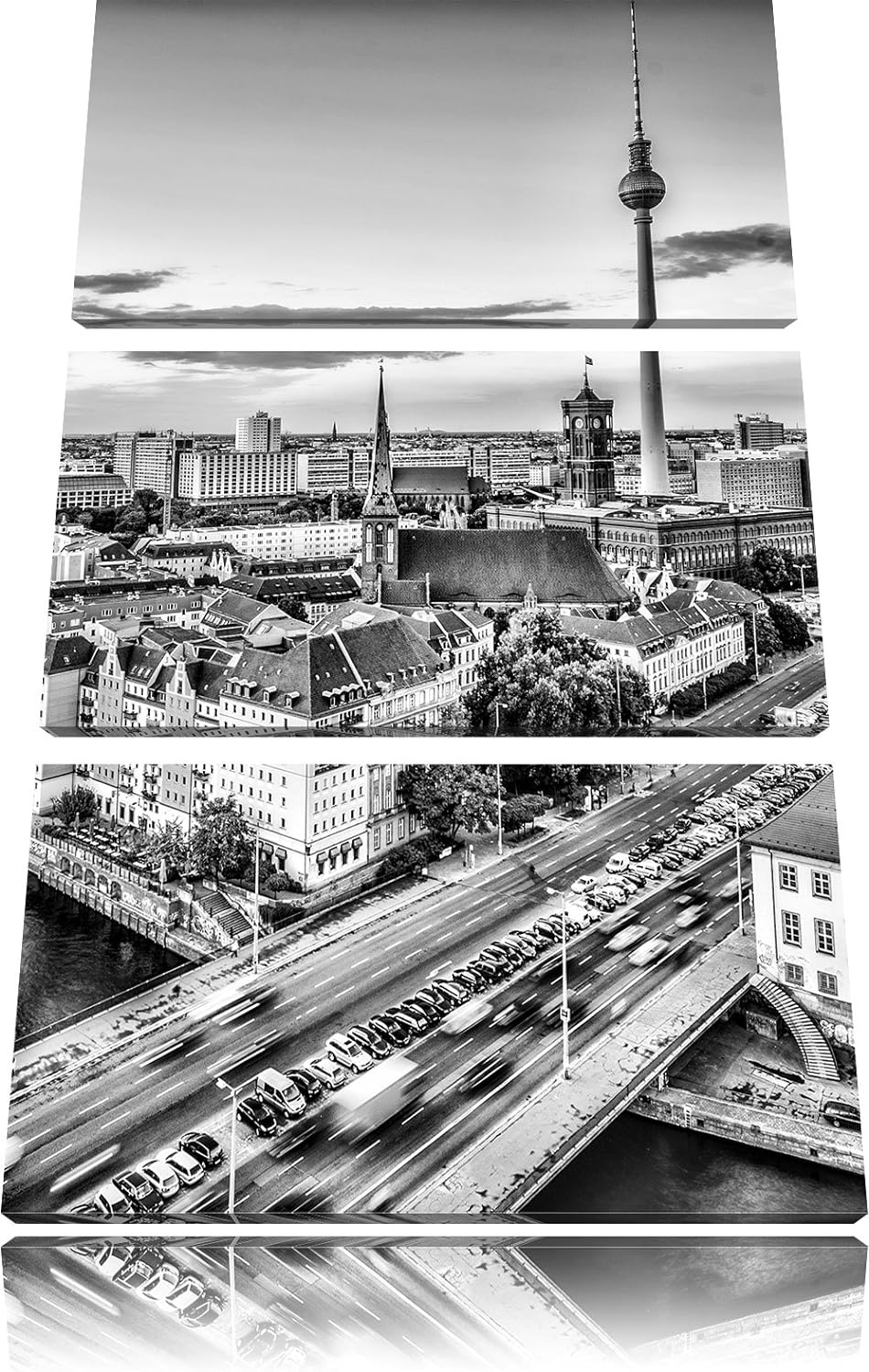 Pixxprint Monocrome, Skyline von Berlin 3-Teiler Leinwandbild 120x80 Bild auf Leinwand