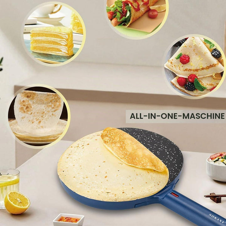 SOKANY Crepes Maker, Elektrischer Crêpes-Maker mit Cool-Touch-Griff, Antihaftbeschichtung, Temperatu