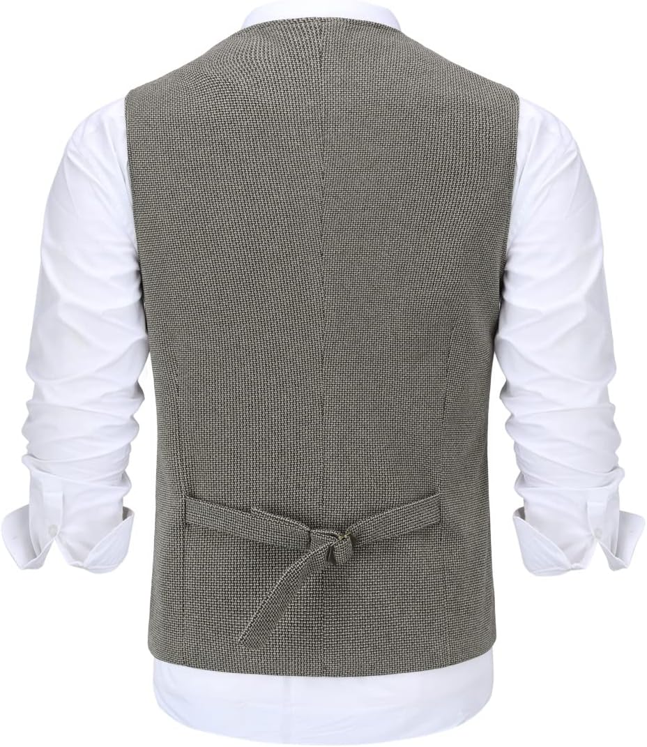 Allthemen Herren Western Weste Herringbone V-Ausschnitt Anzugweste Formale Classic Basic Wollweste f
