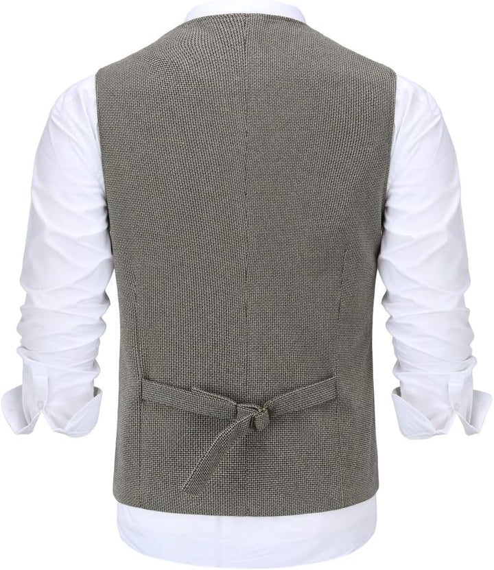 Allthemen Herren Western Weste Herringbone V-Ausschnitt Anzugweste Formale Classic Basic Wollweste f