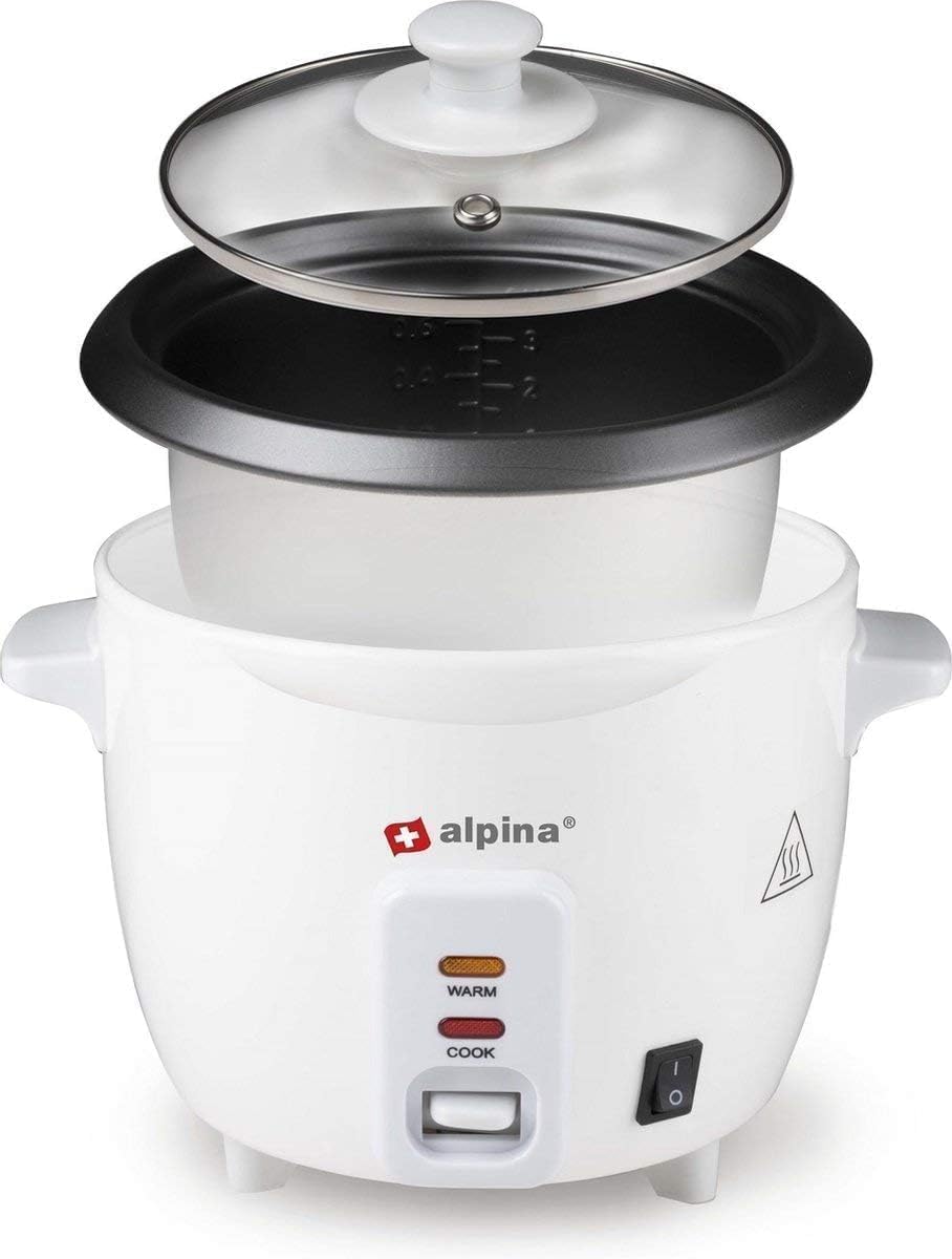 alpina Dampfgarer Reiskocher Warmhaltefunktion 0,6L Dampfgarer Reiskochtopf Aluminiumtopf 300 Watt 0