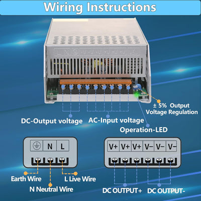 Trafo DC 12V 1000W Netzteil Transformator Schalternetzteil 230V AC auf DC Netzteil 12Volt 83A 1000W