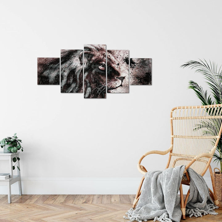 Runa Art Wandbilder Afrika Löwe 5 Teilig Bild auf Vlies Leinwand Deko Wohnzimmer Schlafzimmer Gross