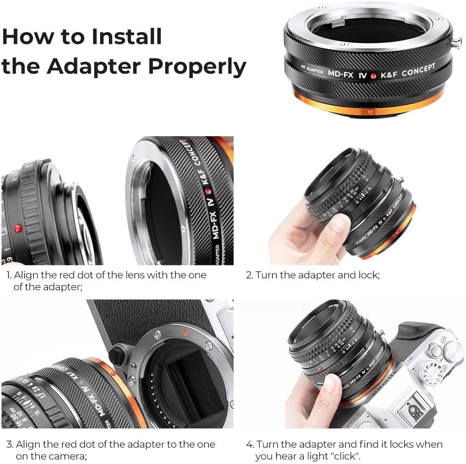 K&F Concept MD-FX IV PRO Objektivadapter mit Blendenring, kompatibel mit Objektiven der Minolta MD-S