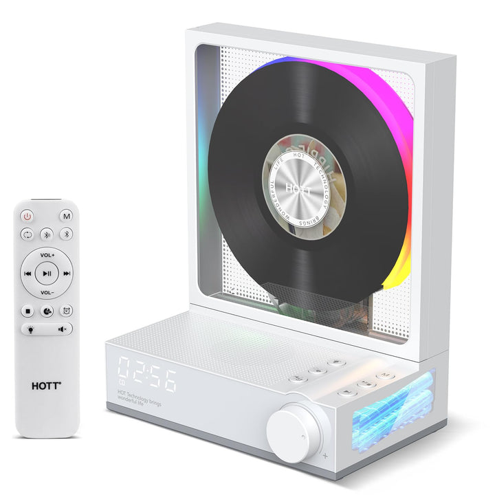 HOTT CD-Player Tragbar mit Fernbedienung, Bluetooth 5.3 Desktop mit RGB-Lichtern, HiFi Lautsprecher,