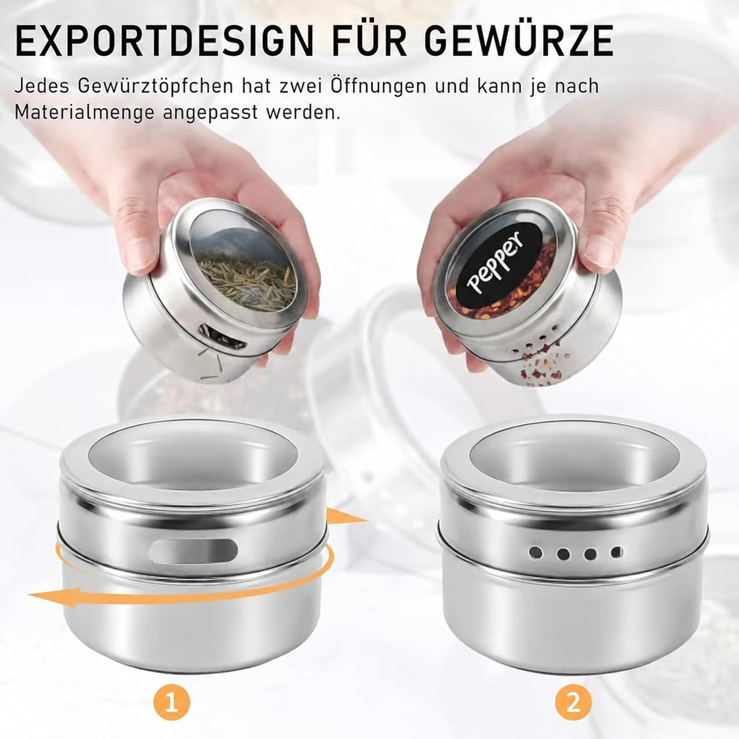 24 Stück Edelstahl Magnetische Gewürzdosen mit Deckeln, Magnet Gewürz Aufbewahrung Dosen Set mit 48