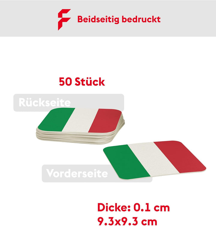 Untersetzer für Gläser I Italien Bierdeckel (50 Stück) aus Pappe eckig (9,3cm x 9,3cm) I WM 2026 Tis