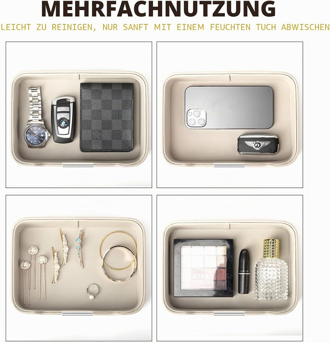 SANZIE Luxuriöses Leder-Tablett, Schreibtisch-Aufbewahrung, Catchall-Organizer, dekoratives Tablett