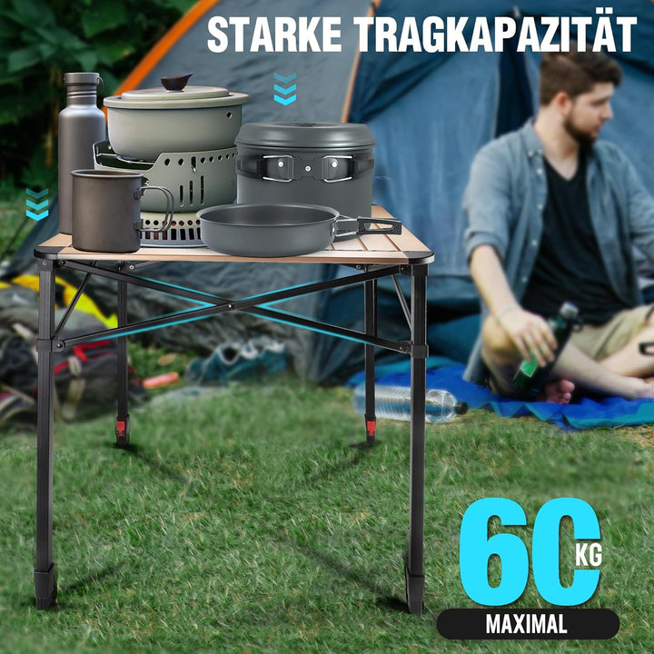 VILLEY Aluminium Klapptisch mit Tragetasche, Klappbarer Campingtisch aus Alu, Faltbarer Balkontisch,