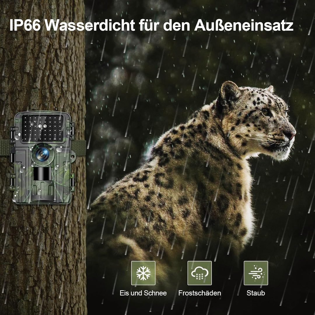 Wildkamera, 4K Video Wildtierkamera, 60MP Full HD WLAN mit Handyübertragung APP, Bewegungssensor, Na