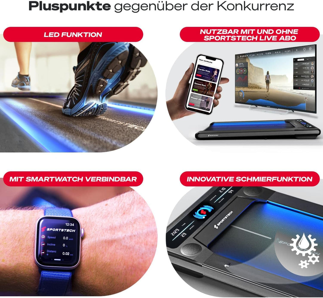 Sportstech Laufband für Zuhause, Walking Pad, 1-8km/h, Under Desk Treadmill, 11,5% Steigung, Ultra-l