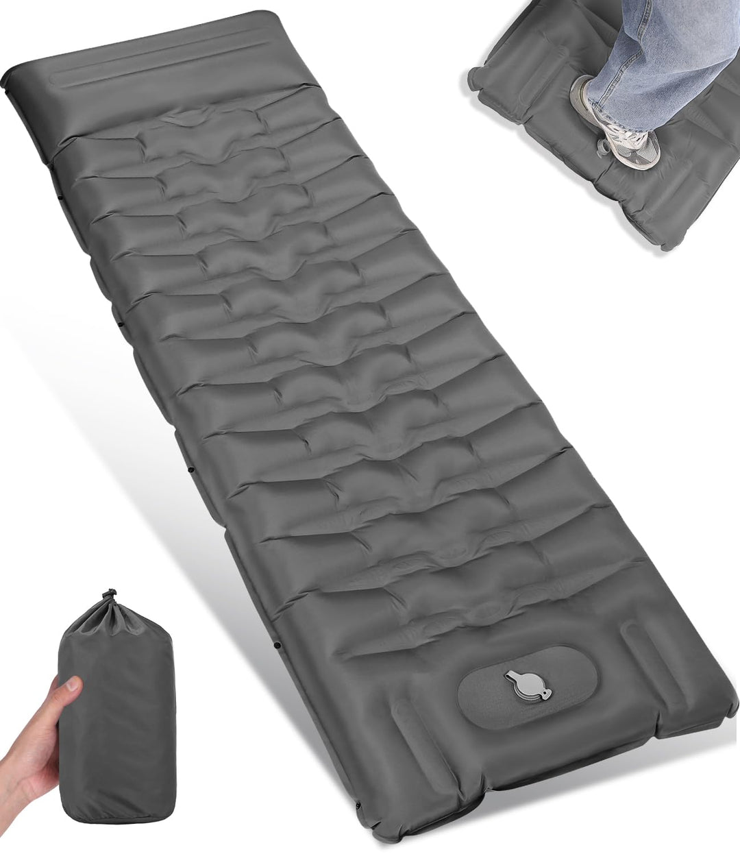 Isomatte Camping,Iuftmatratze Camping,Aufblasbare Schlafunterlage mit Fusspumpe,13CM dick, Spliceabl