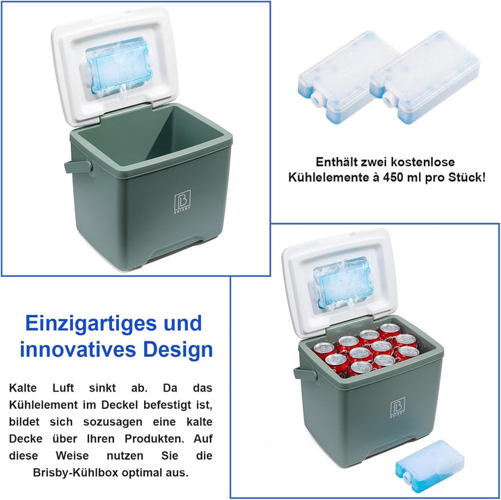 Brisby Kühlbox - 13 und 22 Liter, 18 Stunden warm - 40 Stunden kühl - Inklusive Kühlelemente 450 ML