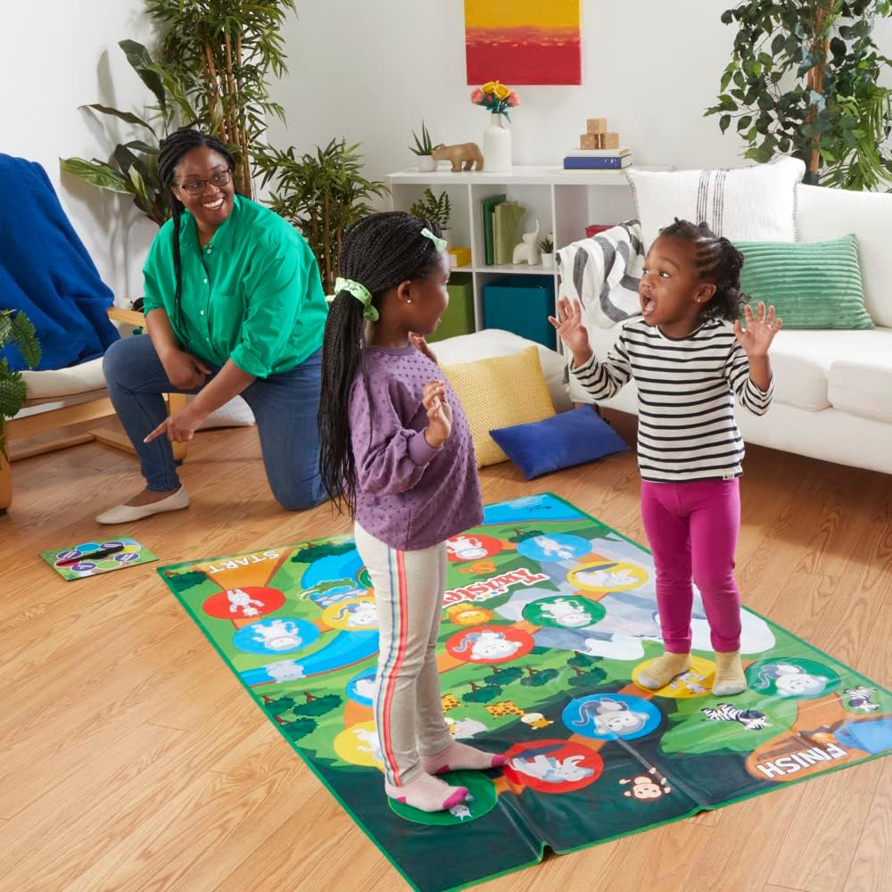 Twister Junior Spiel, Tierabenteuer 2-seitige Matte, 2 Spiele in 1, Partyspiel, Indoor-Spiel für 2-4