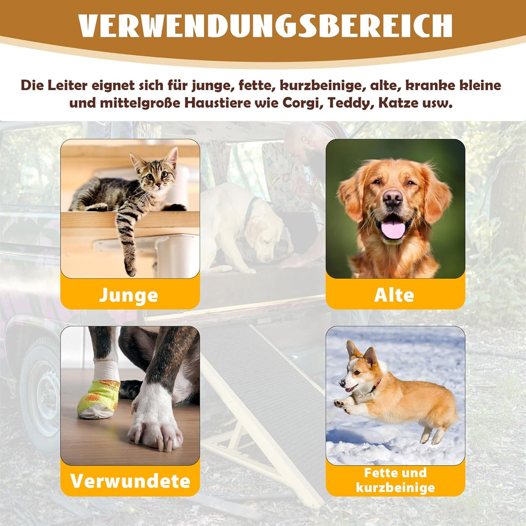 Froadp 100x40x60cm Klappbare Treppen für Hunde aus Filz &amp; Kiefernholz Hunderampe Faltbare Hundetrepp