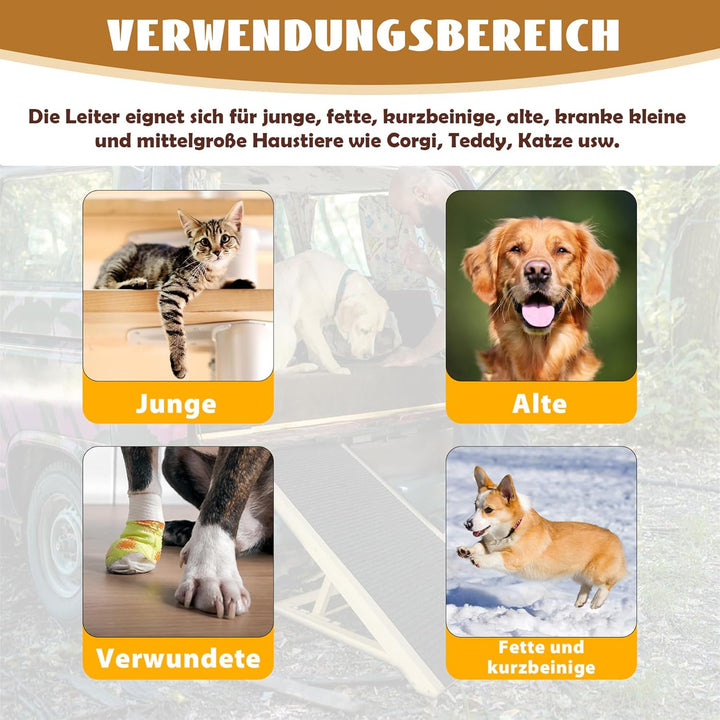 Froadp 100x40x60cm Klappbare Treppen für Hunde aus Filz &amp; Kiefernholz Hunderampe Faltbare Hundetrepp