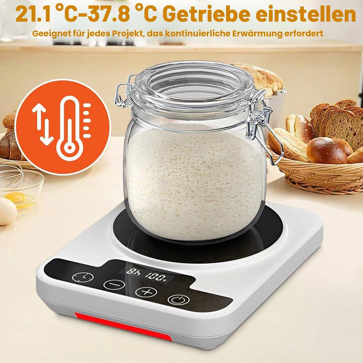 Sauerteigstarterwärmer mit Präzisions-Thermostat (21-38°C) & 12h Timer - Automatische Ein-/Ausschalt