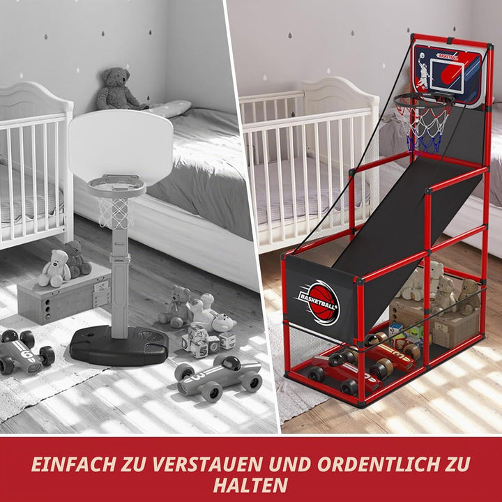 HYES Basketball Arcade Spiel, Kinder Basketballständer mit 4 Bällen, Single Shot Basketballkorb Indo