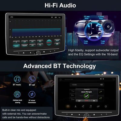 Podofo Android 11 Autoradio 1 din mit 10 Zoll drehbarem Bildschirm 2+32G physische Taste Mirror Link