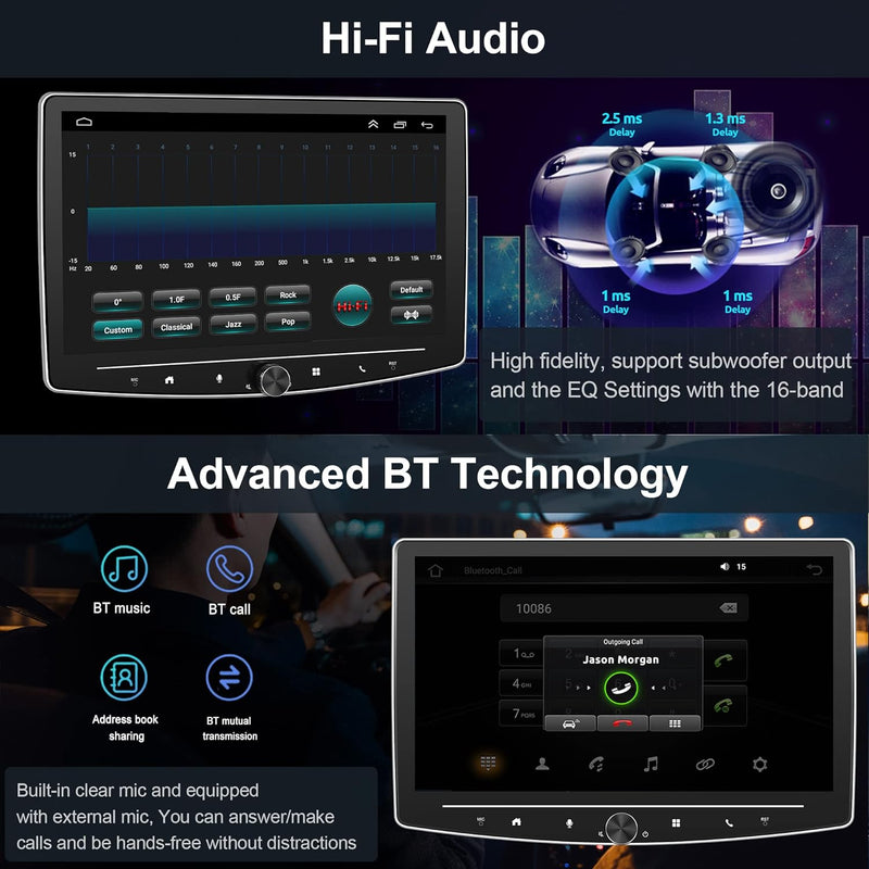 Podofo Android 11 Autoradio 1 din mit 10 Zoll drehbarem Bildschirm 2+32G physische Taste Mirror Link