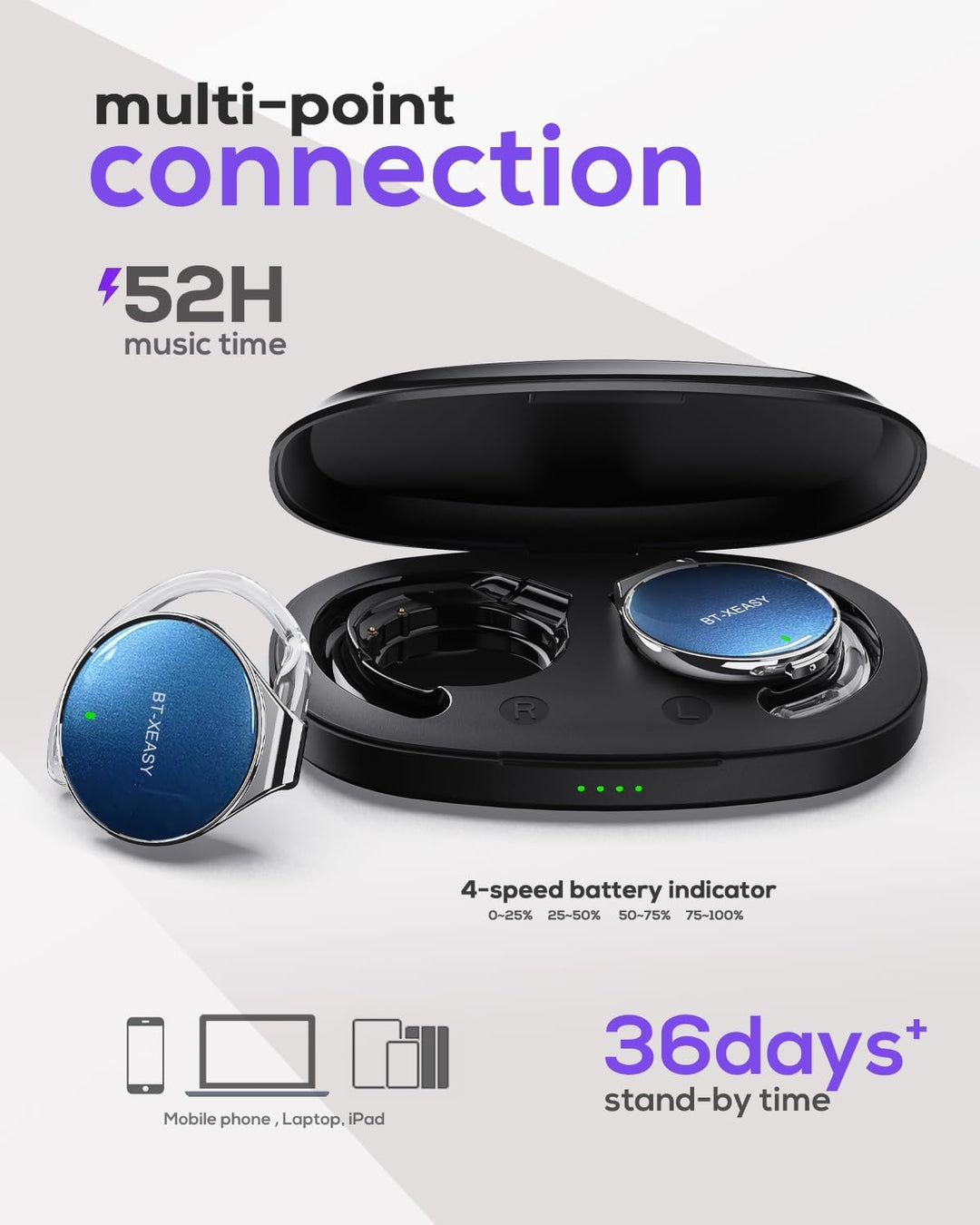 Micool On Ear Kopfhörer Bluetooth 5.4, Open Ear Kopfhörer Kabellos Bluetooth Geräuschunterdrückung,