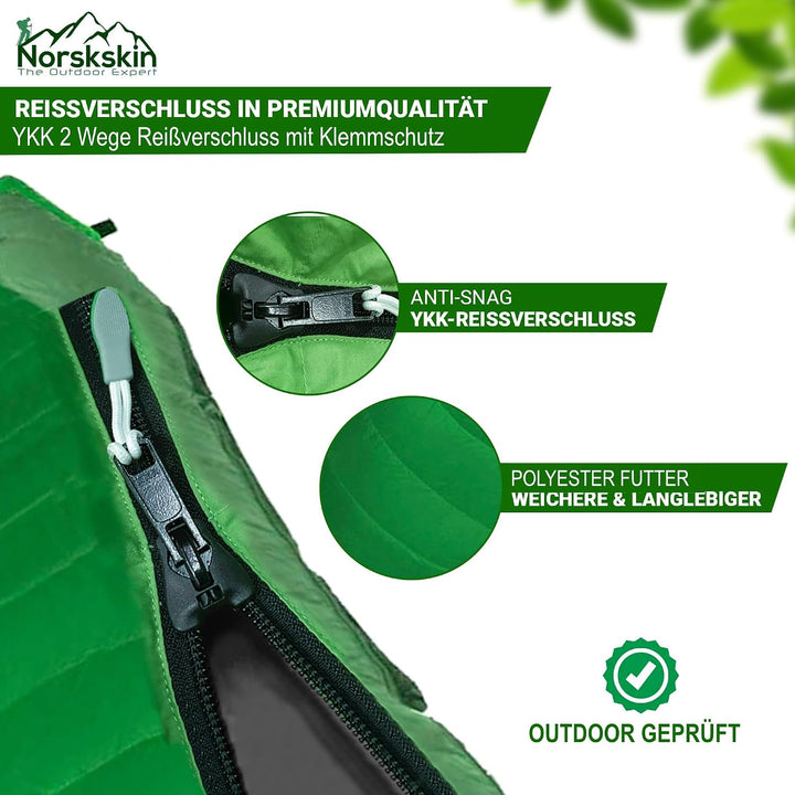 Norskskin Leichter Schlafsack 4 Jahreszeiten 0°C bis -23°C - Mumienschlafsack extra lang (230 x 82 c