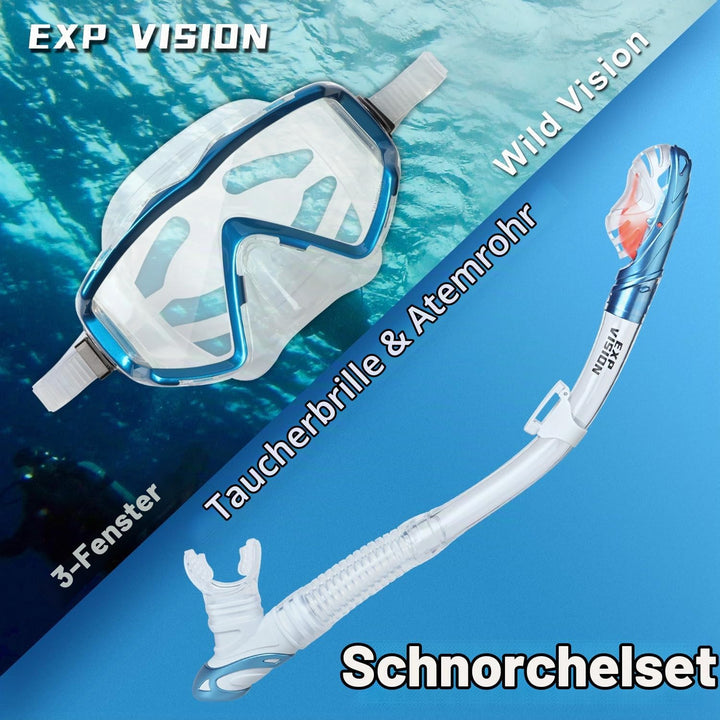 Trockenschnorchel-Set, Pano 3-Fenster-Schnorchelmaske, Anti-Fog-Taucherbrille und Schnorchel, profes