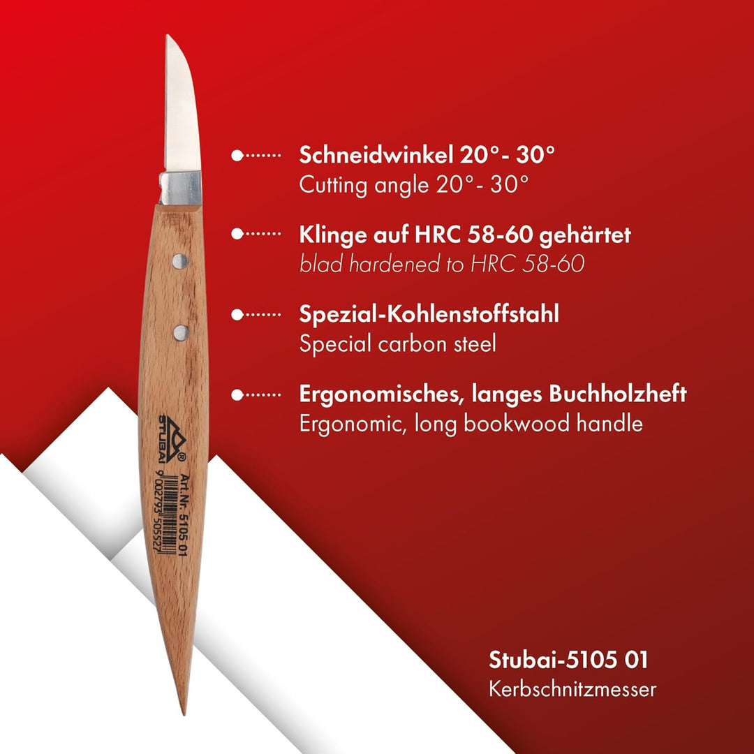 STUBAI Kerbschnitzmessersatz 5-teilig im Karton | Schnitzmesser mit Holzheft, Holzschnitzwerkzeug fü
